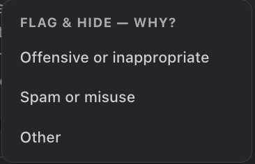 The flag and hide dialog with reason options